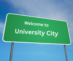 Welcome to university city sign