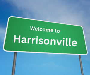 welcome to harrisonville, mo sign